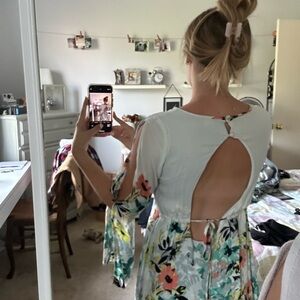 Open back blue floral dress